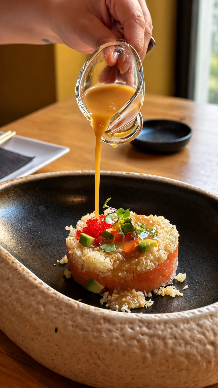 Tartar de salmón con crujiente de tempura
