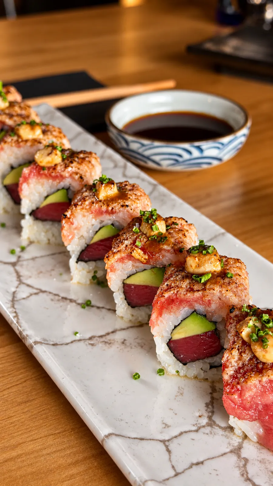 Uramaki de ventresca de atún con foie (8 pzs)