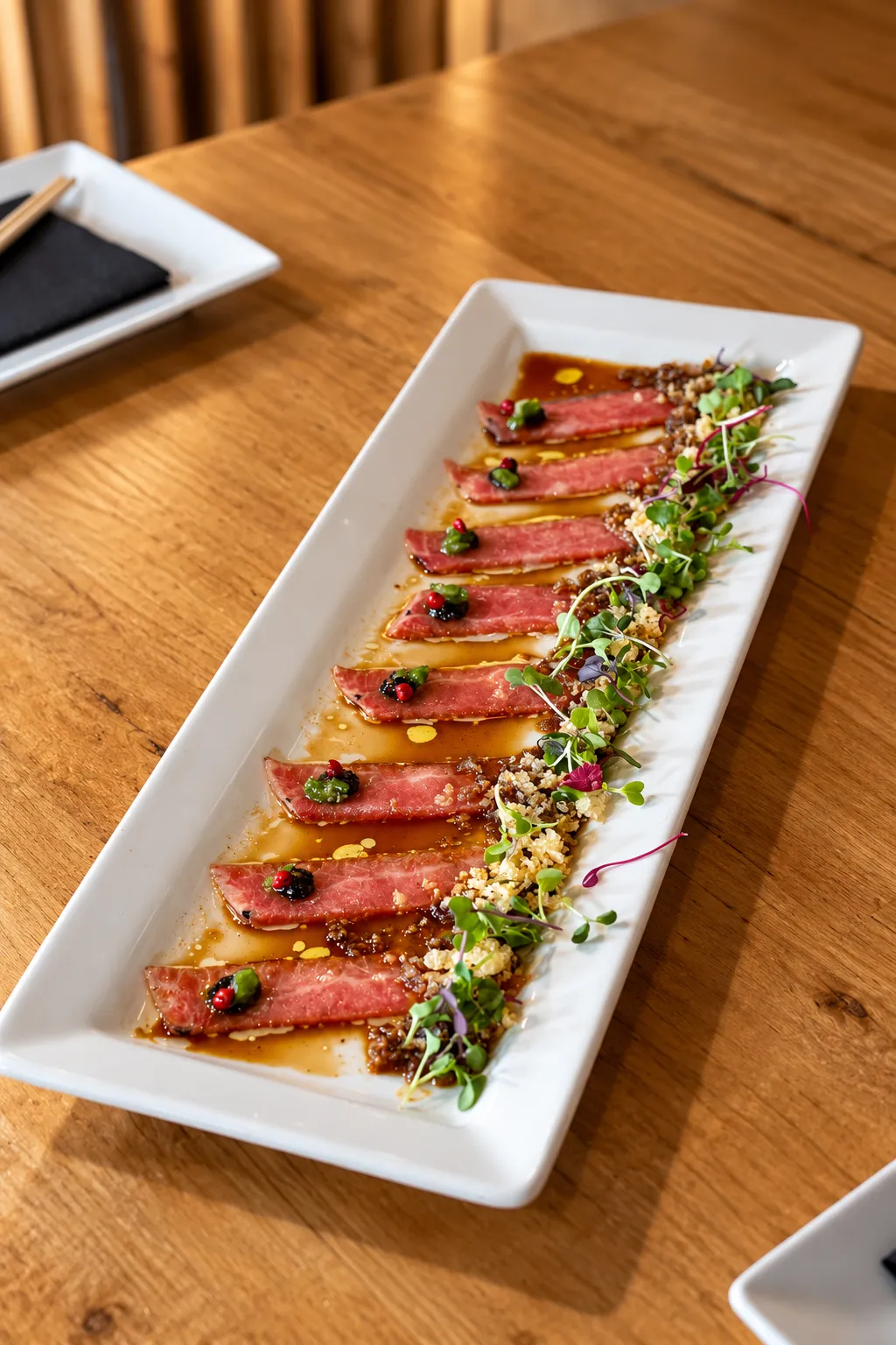 Usuzukuri de ventresca de atún con trufa y wasabi